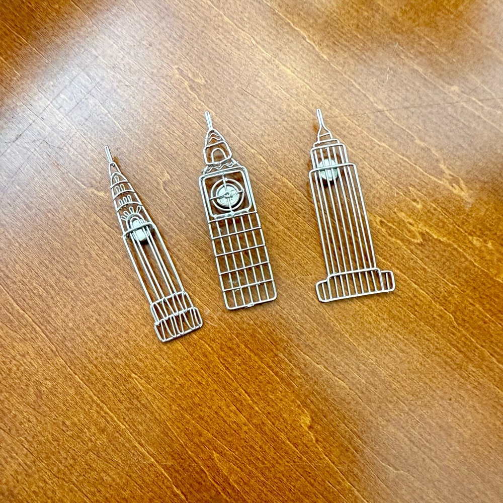 Big Ben Empire State Building iconic buildings wire magnets set of three